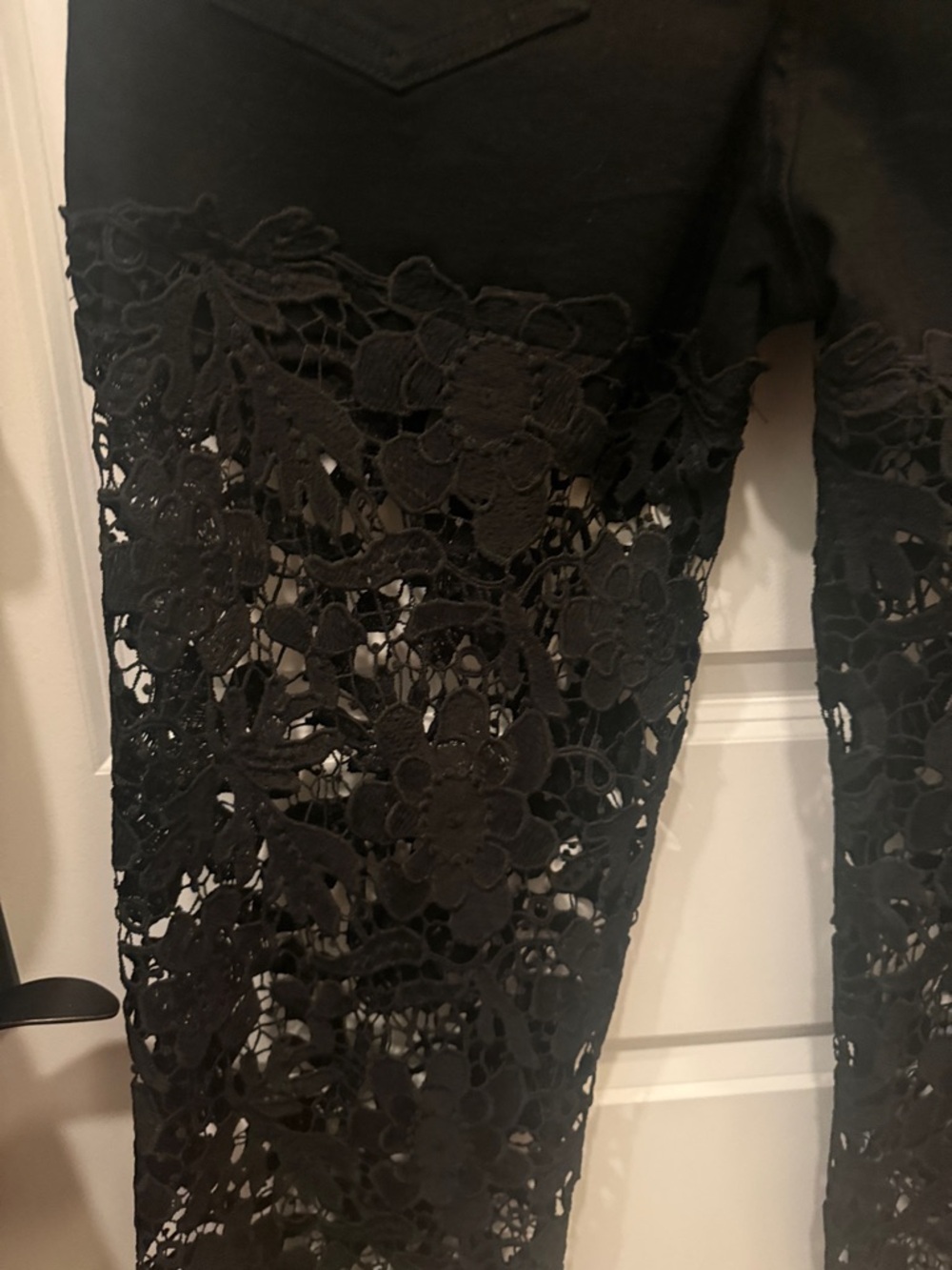 Black Lace Panel Jeans for Women - Picture 13 of 17